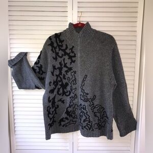 Chico’s Women’s Zip Knit Mock Neck Sweater with Knit Scroll Detail